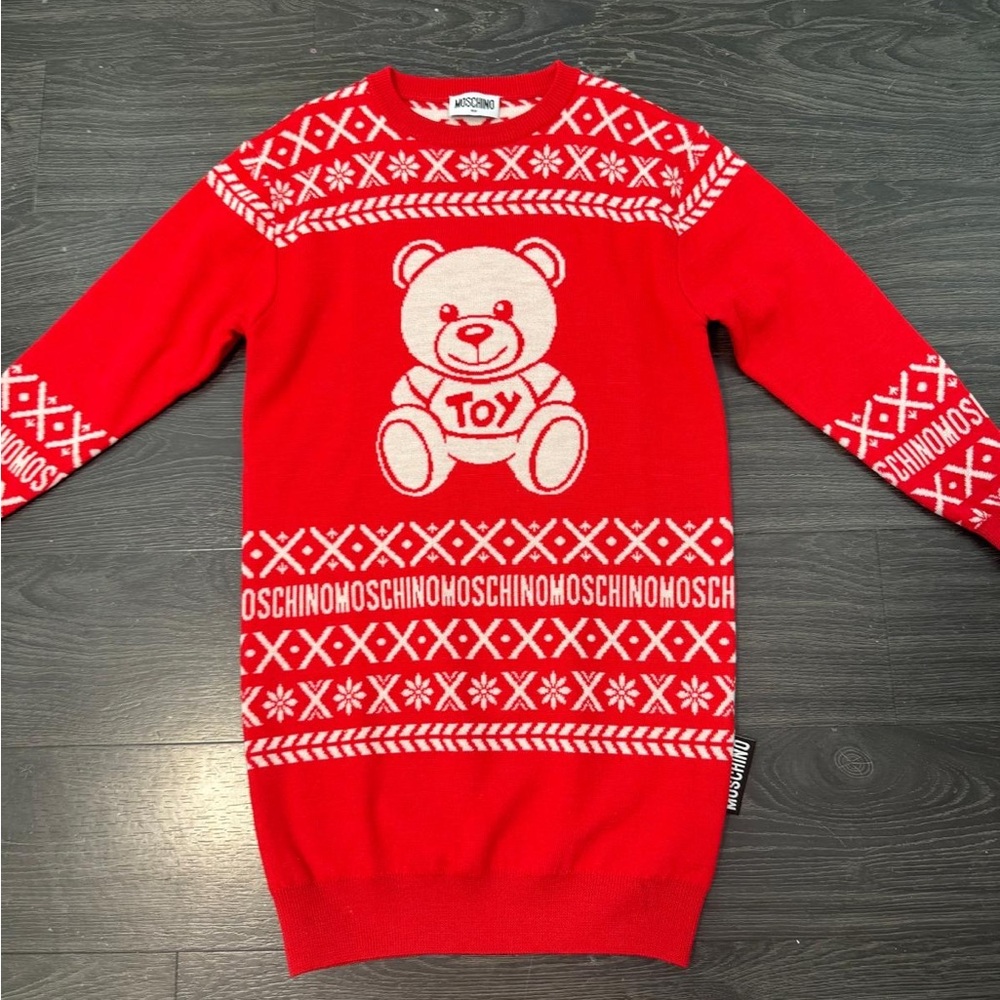 Moschino Red and White Casual Raglan Sweater Dress